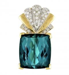 GIA Certified 35 Carat Indicolite Tourmaline Diamond 18K Gold Pendant - 3991407