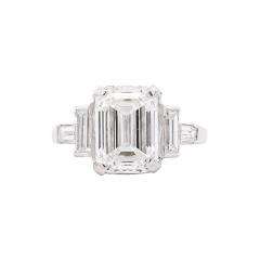 GIA Certified 4 51 Carat Emerald Cut Lab Grown Diamond in Vintage Platinum Ring - 3527944