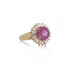 GIA Certified 4 8 Carat Oval Pink Sapphire Diamond 18K Gold Starburst Ring - 3876952