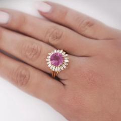 GIA Certified 4 8 Carat Oval Pink Sapphire Diamond 18K Gold Starburst Ring - 3876967