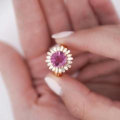 GIA Certified 4 8 Carat Oval Pink Sapphire Diamond 18K Gold Starburst Ring - 3876972