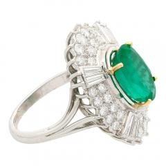 GIA Certified 4 Carat Oval Cut No Oil Emerald and Diamond Halo Cocktail Ring - 3552615