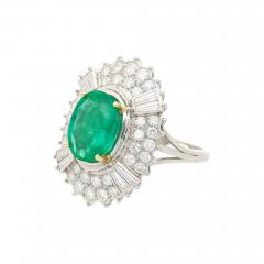 GIA Certified 4 Carat Oval Cut No Oil Emerald and Diamond Halo Cocktail Ring - 3610487