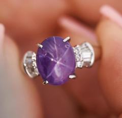 GIA Certified 5 32 Carat Purple Star Sapphire and Diamond Ring Platinum - 3798774