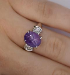 GIA Certified 5 32 Carat Purple Star Sapphire and Diamond Ring Platinum - 3798776