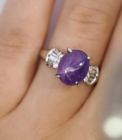 GIA Certified 5 32 Carat Purple Star Sapphire and Diamond Ring Platinum - 3798777