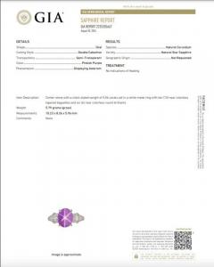 GIA Certified 5 32 Carat Purple Star Sapphire and Diamond Ring Platinum - 3798784