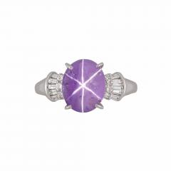 GIA Certified 5 32 Carat Purple Star Sapphire and Diamond Ring Platinum - 3800622