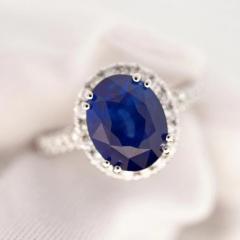 GIA Certified 6 01 Carat Sapphire Diamond in Halo Engagement Ring - 3991477