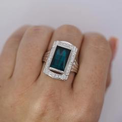 GIA Certified 6 40 Carat Blue Indicolite Tourmaline Vintage Retro Platinum Ring - 3832453