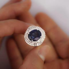 GIA Certified 6 75 Carat Oval Blue Sapphire and Diamond Ballerina Ring - 3843102