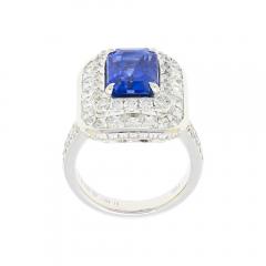 GIA Certified 6 Carat Emerald Cut No Heat Burma Blue Sapphire Diamond Ring - 3549729