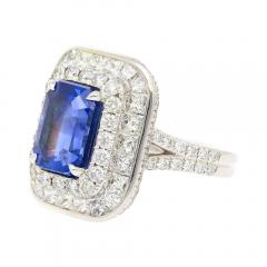 GIA Certified 6 Carat Emerald Cut No Heat Burma Blue Sapphire Diamond Ring - 3549734