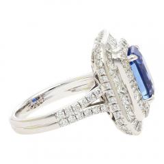 GIA Certified 6 Carat Emerald Cut No Heat Burma Blue Sapphire Diamond Ring - 3549739