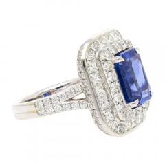GIA Certified 6 Carat Emerald Cut No Heat Burma Blue Sapphire Diamond Ring - 3549741
