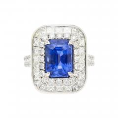 GIA Certified 6 Carat Emerald Cut No Heat Burma Blue Sapphire Diamond Ring - 3610467