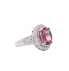 GIA Certified 7 60 Carat No Heat Pink Spinel and Diamond Ring in Platinum - 3649271