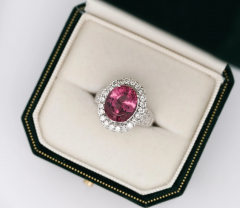 GIA Certified 7 60 Carat No Heat Pink Spinel and Diamond Ring in Platinum - 3649305