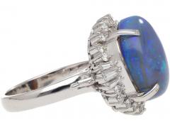 GIA Certified 8 45 Carat Black Opal Diamond Halo Platinum Vintage Ring - 3896596