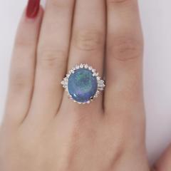 GIA Certified 8 45 Carat Black Opal Diamond Halo Platinum Vintage Ring - 3896645