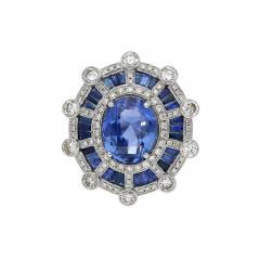 GIA Certified 8 46 Carat No Heat Blue Sapphire Diamond Art Deco Style Ring - 3644014