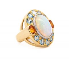 GIA Certified 8 Carat White Opal With Orange Garnet Aquamarine Halo Ring - 3504917