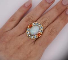 GIA Certified 8 Carat White Opal With Orange Garnet Aquamarine Halo Ring - 3504928