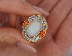 GIA Certified 8 Carat White Opal With Orange Garnet Aquamarine Halo Ring - 3504947