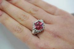 GIA Certified Hexagon Cut Pink Tourmaline with Diamond Halo Star Shape Ring - 3515032