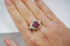 GIA Certified Hexagon Cut Pink Tourmaline with Diamond Halo Star Shape Ring - 3515033