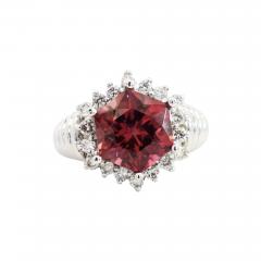 GIA Certified Hexagon Cut Pink Tourmaline with Diamond Halo Star Shape Ring - 3574988