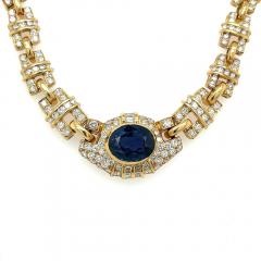 GIA Certified No Heat Blue Sapphire 18k Gold Cable Chain Choker Necklace 15 5  - 3597137