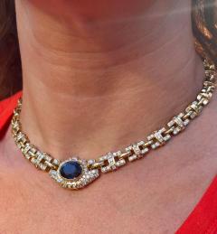 GIA Certified No Heat Blue Sapphire 18k Gold Cable Chain Choker Necklace 15 5  - 3597141