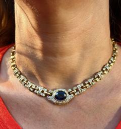 GIA Certified No Heat Blue Sapphire 18k Gold Cable Chain Choker Necklace 15 5  - 3597143