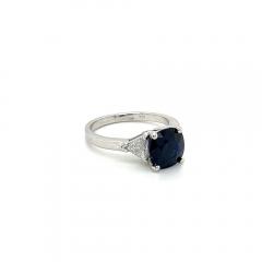 GIA Certified No Heat Blue Sapphire Trillion Cut Diamond 3 Stone Ring - 3588978