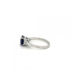 GIA Certified No Heat Blue Sapphire Trillion Cut Diamond 3 Stone Ring - 3588980