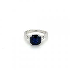 GIA Certified No Heat Blue Sapphire Trillion Cut Diamond 3 Stone Ring - 3589008