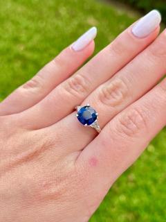 GIA Certified No Heat Blue Sapphire Trillion Cut Diamond 3 Stone Ring - 3589011