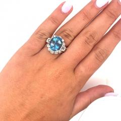 GIA Certified Oval Cut 9 5 Carat Natural Aquamarine Vintage Retro Ring - 3519097