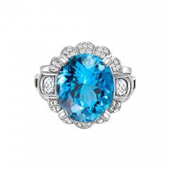 GIA Certified Oval Cut 9 5 Carat Natural Aquamarine Vintage Retro Ring - 3610286