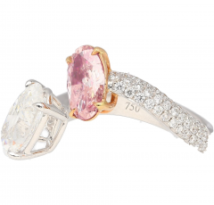 GIA Certified Oval Cut Fancy Orangy Pink White Diamond Toi Et Moi 18K Ring - 3548178