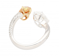 GIA Certified Oval Cut Fancy Orangy Pink White Diamond Toi Et Moi 18K Ring - 3548212