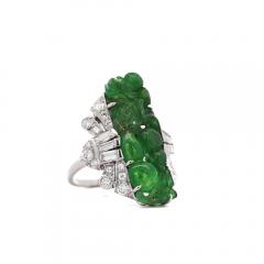 GIA Certified Vintage Carved Jadeite Jade Diamond Statement Ring - 3919067