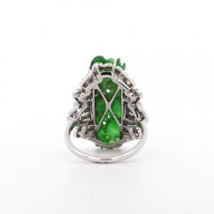 GIA Certified Vintage Carved Jadeite Jade Diamond Statement Ring - 3919070