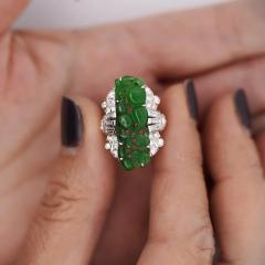 GIA Certified Vintage Carved Jadeite Jade Diamond Statement Ring - 3919074