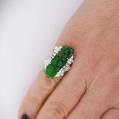 GIA Certified Vintage Carved Jadeite Jade Diamond Statement Ring - 3919143