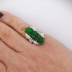 GIA Certified Vintage Carved Jadeite Jade Diamond Statement Ring - 3919147