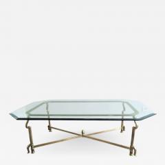 GILDED BRASS AND BRONZE COFFEE TABLE WITH OCTAGONAL BEVELED GLASS - 1243034