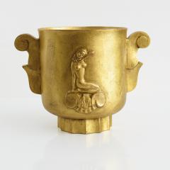 GILT SWEDISH ART DECO CAST IRON URN WITH HANDLES - 2038133