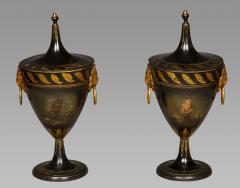 GOOD PAIR OF GEORGE III TOLE WORK CHESTNUT URNS - 771619